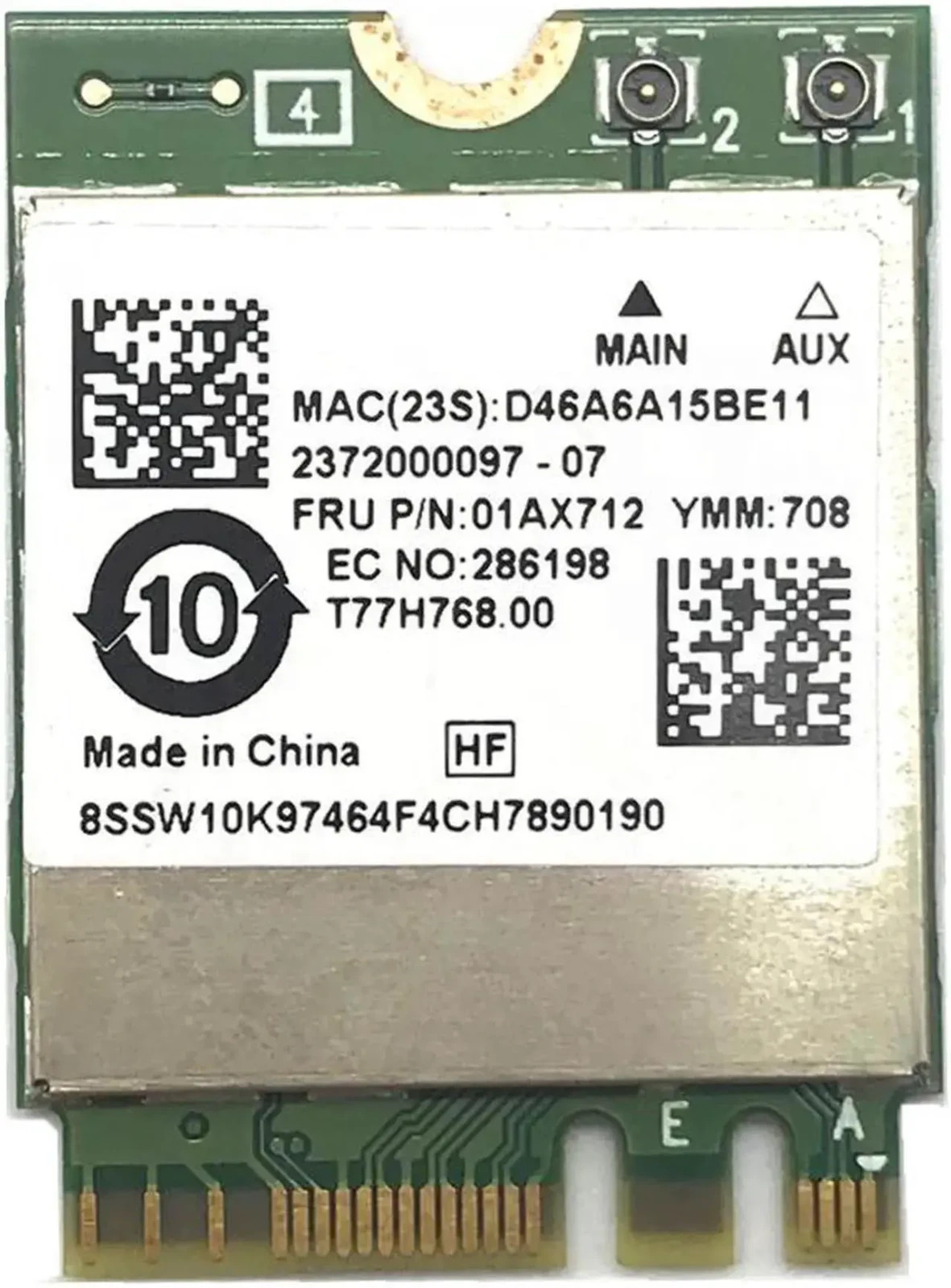 Realtek Dual Band Wireless M.2 2230 2x2 AC Wi-Fi + BT 4.2 Card RTL8822BE 01AX712