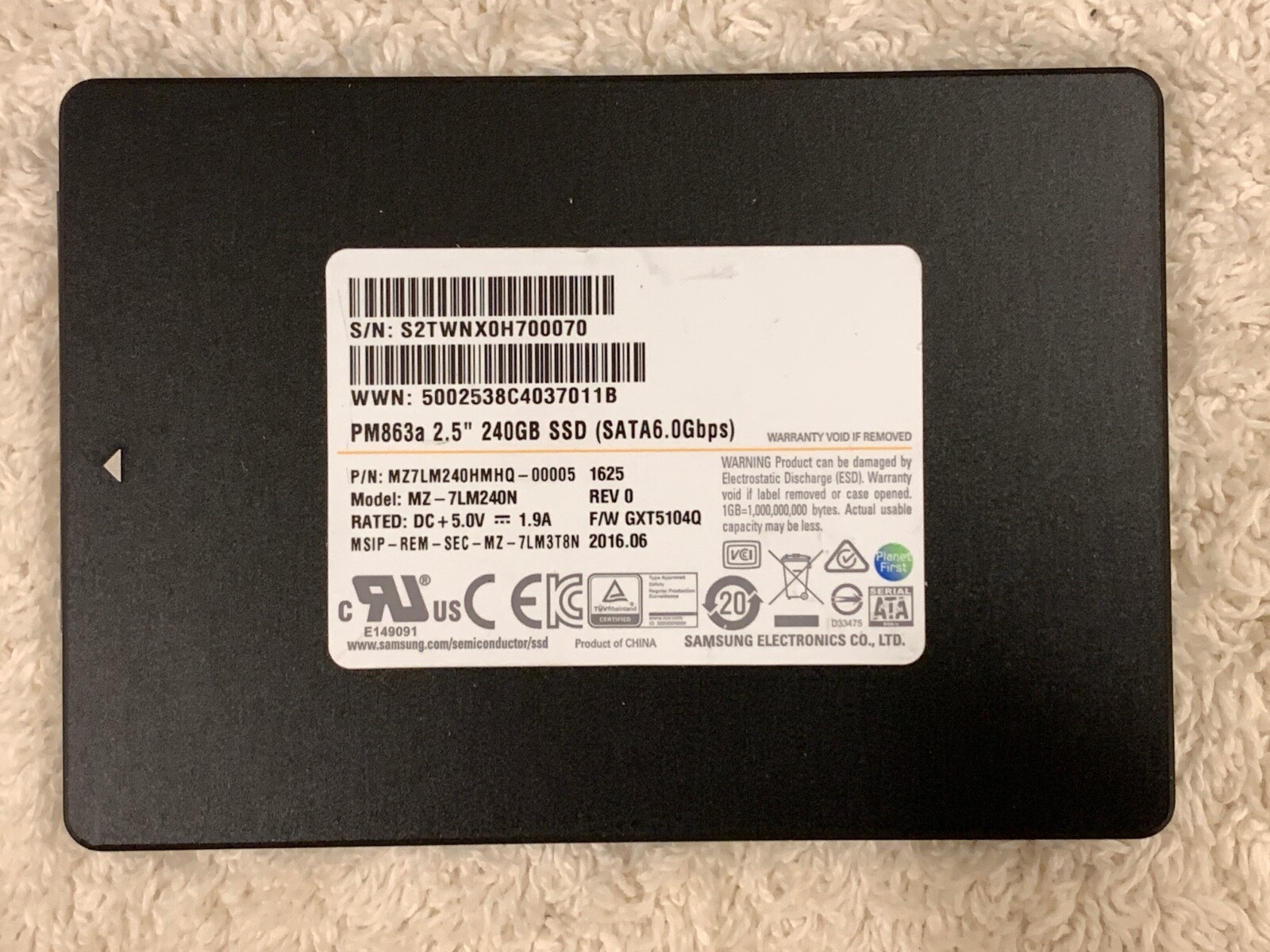 SAMSUNG PM863 2.5" 480GB SATA 6Gb/s SSD MZ-7LM4800 *** Health Status 95%
