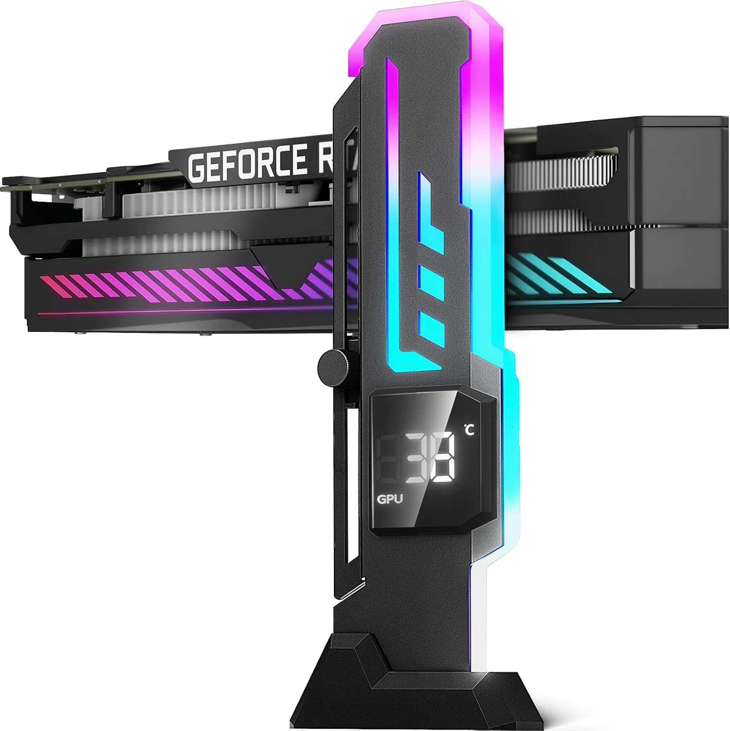 ARGB GPU Support Bracket with CPU & GPU Temp/Usage Display, Adjustable Height GP