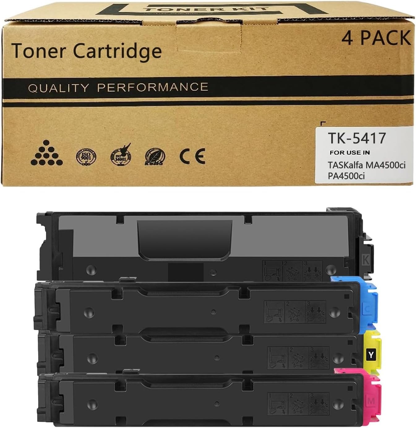 4-Pack Toner Cartridge Black Magenta Cyan Yellow BN With Chip TK5417 Dimopulse