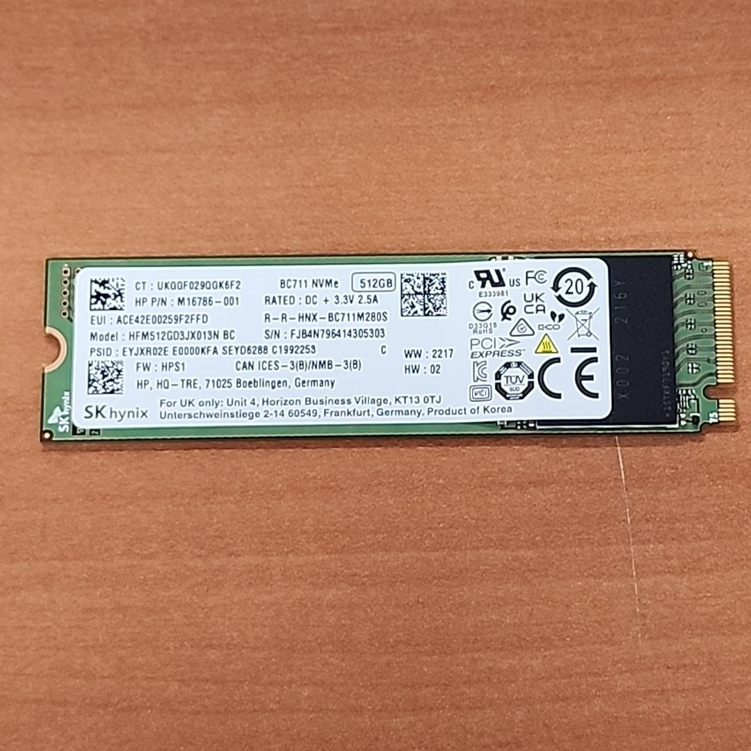 SK Hynix 2280mm BC711 NVMe 512GB M.2 NVMe Gen 3.0 x 4 SSD M16786-001