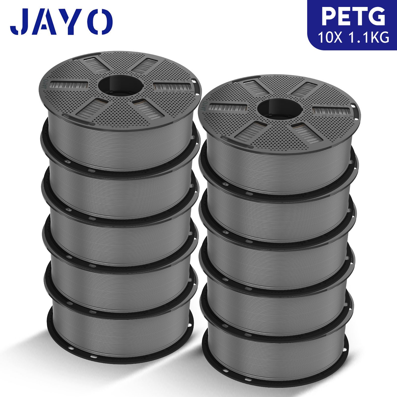 JAYO 1.75mm 10KG PETG Gray 3D Printer Filament High Toughness 1.1KG Neatly Wound