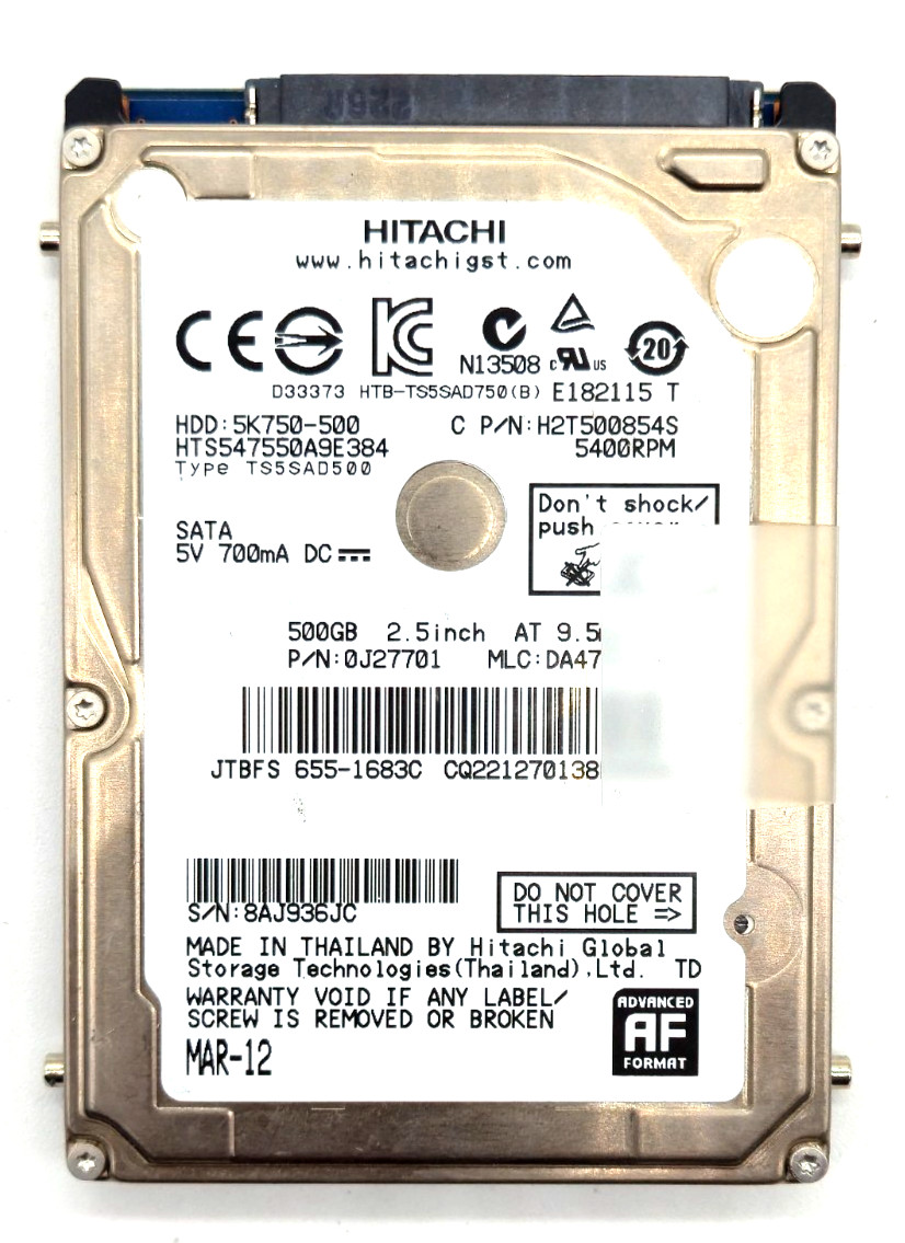 Hitachi Travelstar 500GB 2.5-Inch SATA HDD (HTS547550A9E384) - (A74)