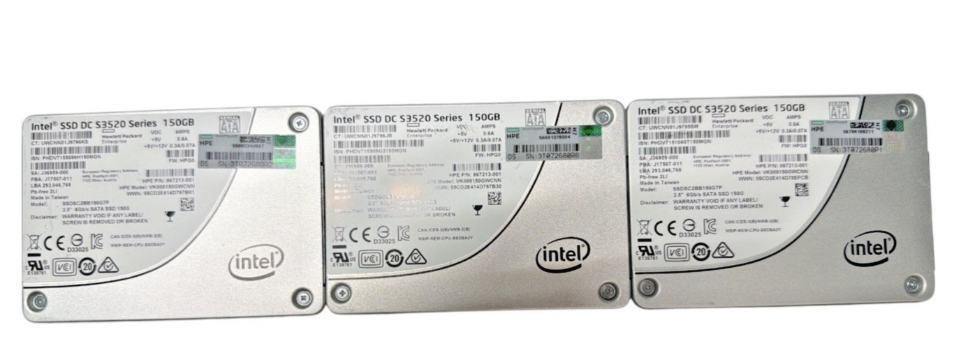 Intel SSD DC S3520 150GB 2.5" Solid State Drives - Set of 3, Silver Metal Casing