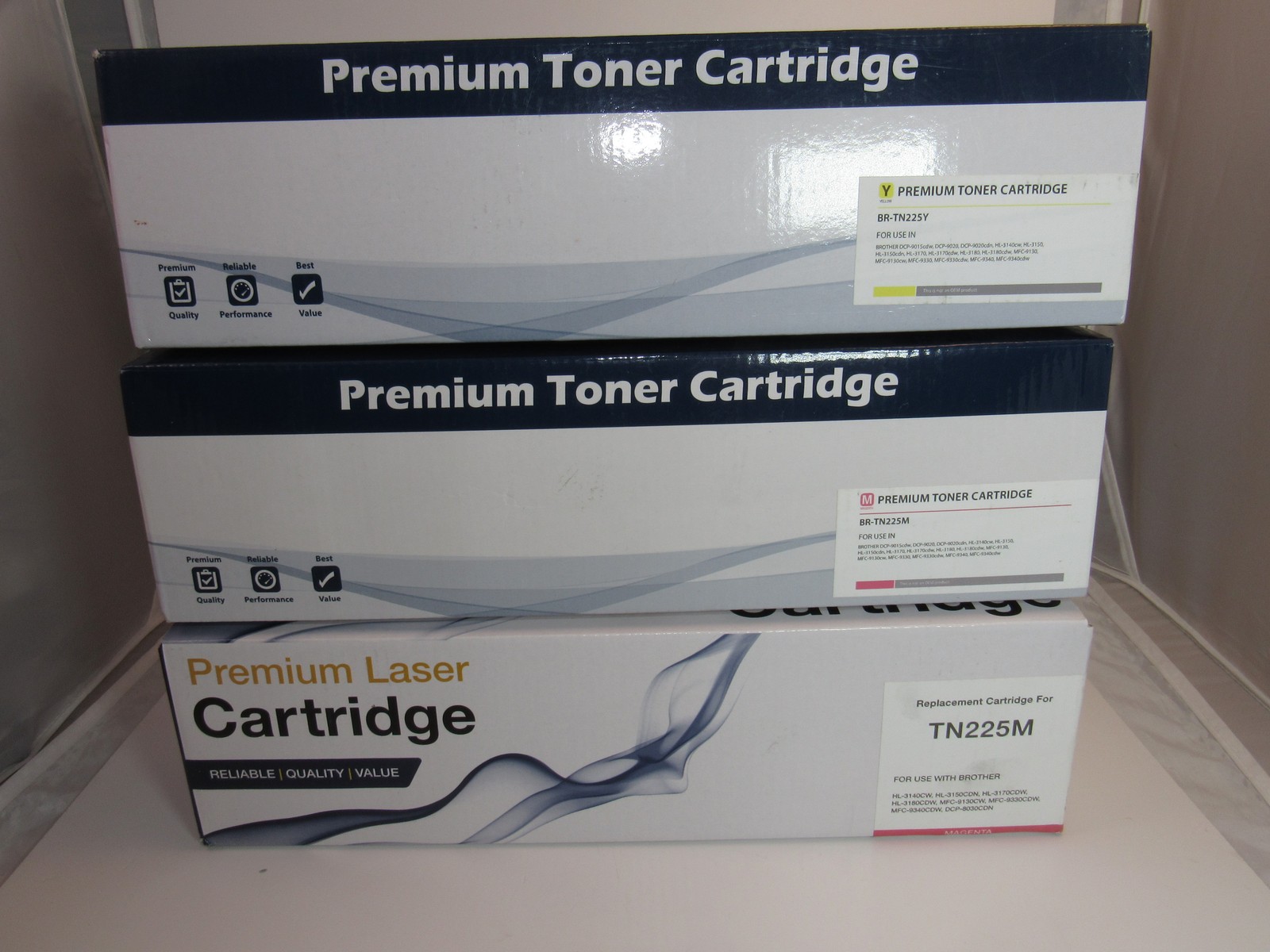 Lot of 3 Premium Toner Cartridges for Brother TN225M TN225Y Magenta & Yellow