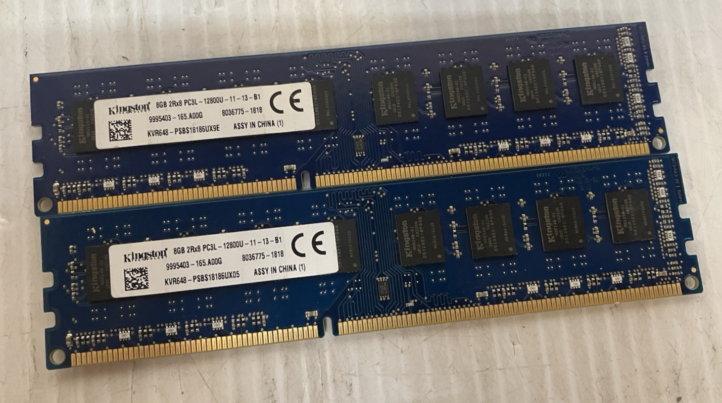 Kingston 16GB 2x8GB DDR3L-1600 PC3L-12800U Desktop RAM 2Rx8 Non-ECC Tested