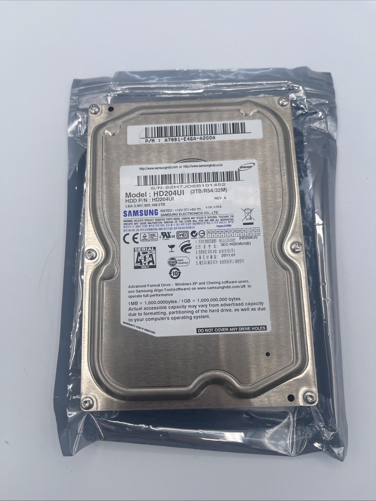 DEFECTIVE FESTPLATTE SAMSUNG SpinPoint F4EG HD204UI 2TB 54K 32MB SATA II G3D