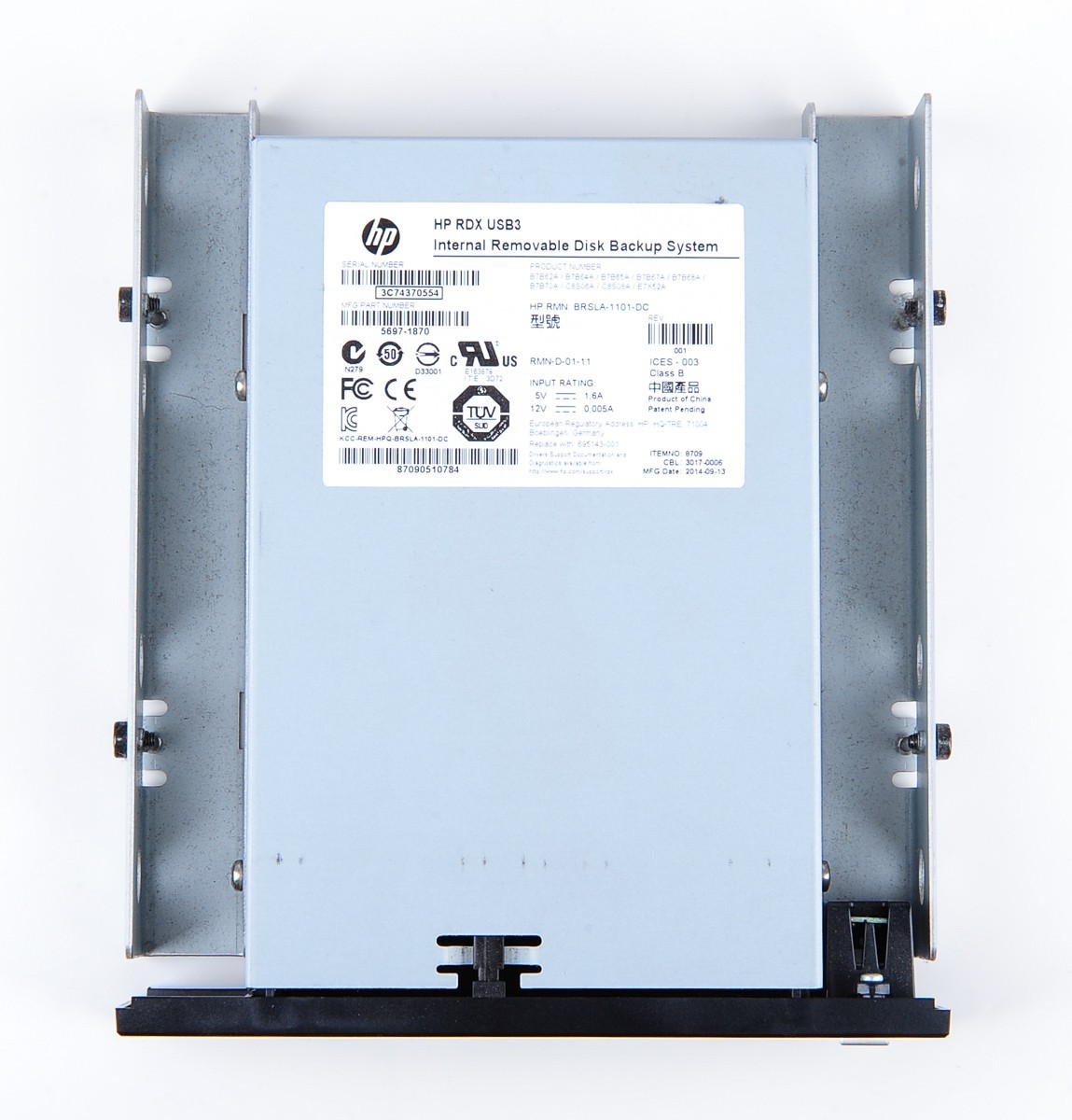 HP BRSLA-1101-DC RDX B7B62A USB3 Internal Removable Disk Backup System