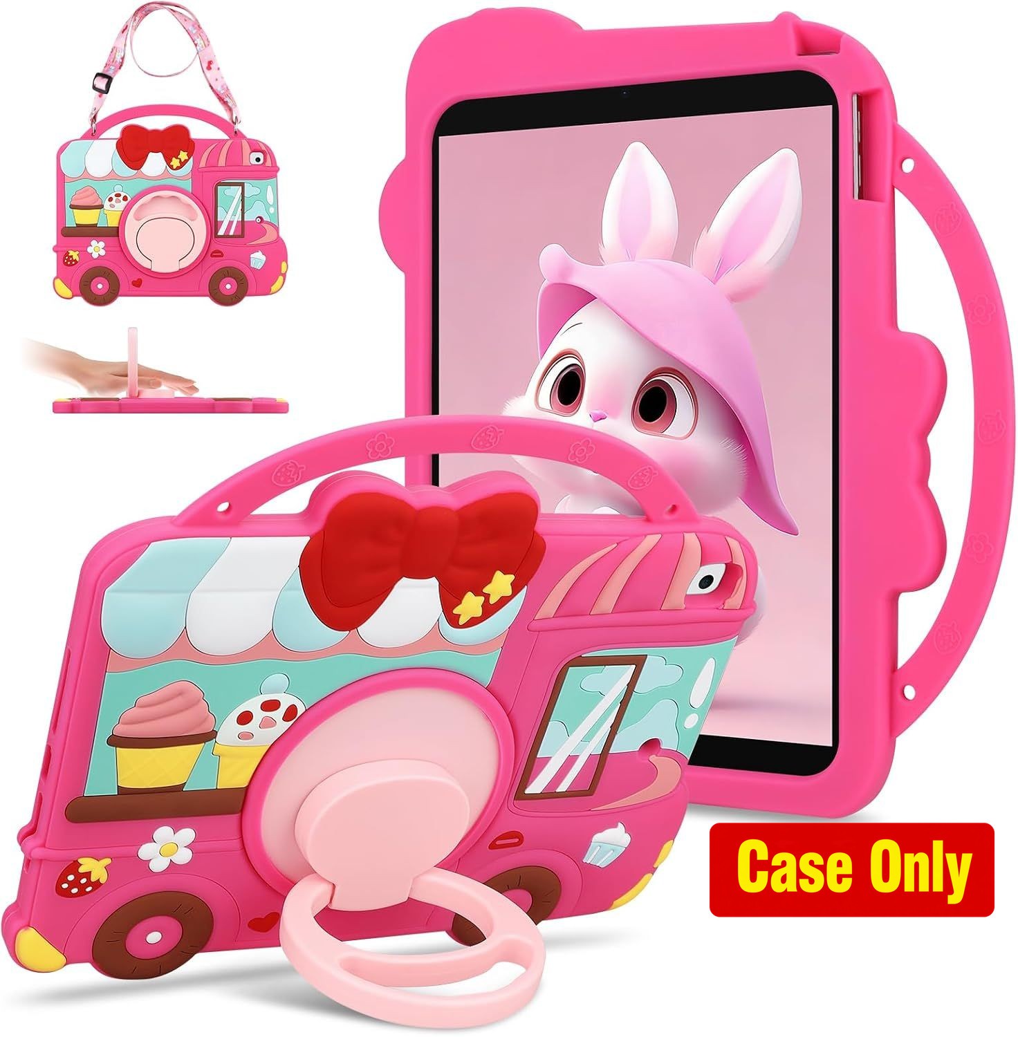 Cute Silicone Protective Case for 10.2 inch iPad 9th Gen with Shoulder Strap