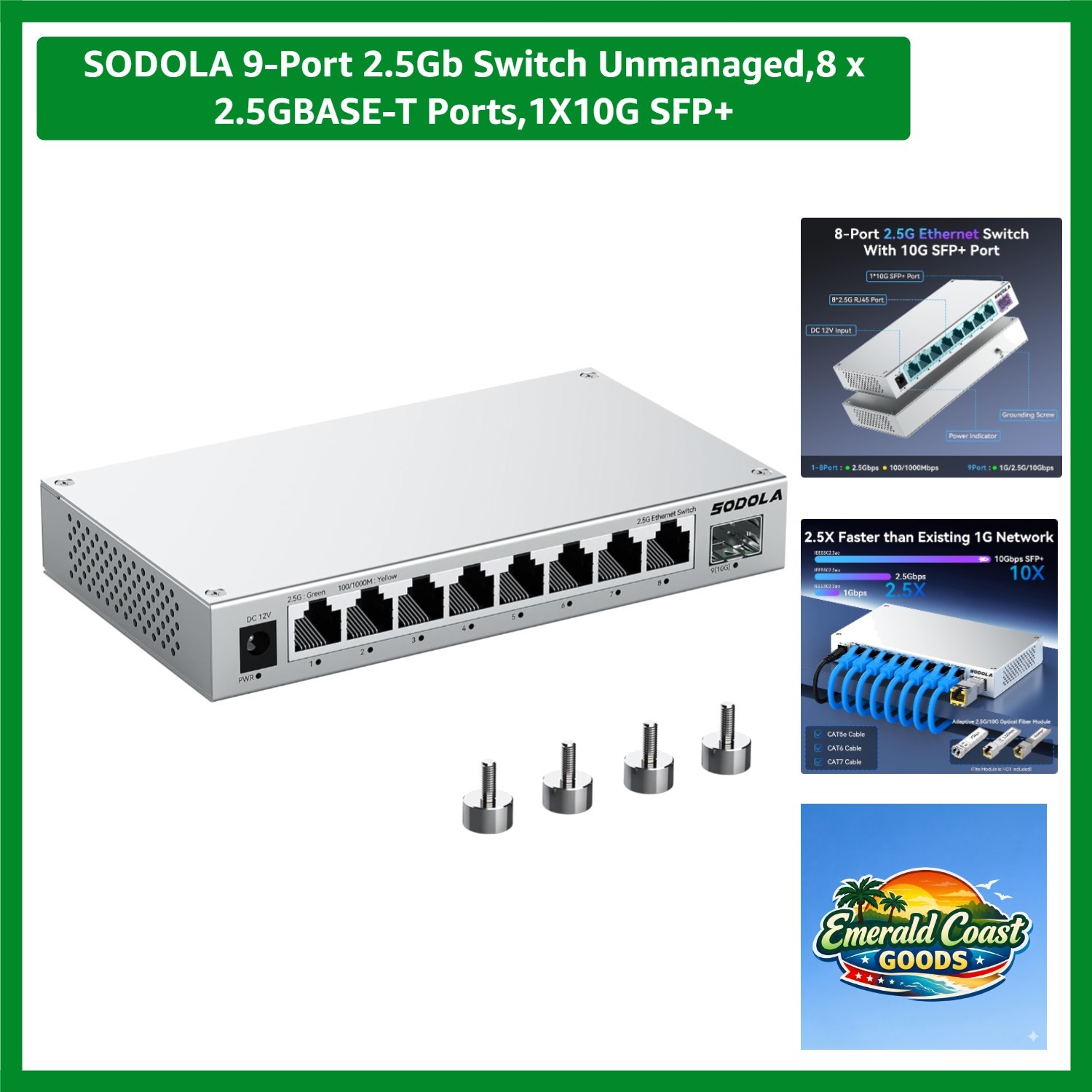 Aluminum 9-Port 2.5Gb Switch with 8x2.5GBASE-T & 10G SFP+ - Durable & Efficient