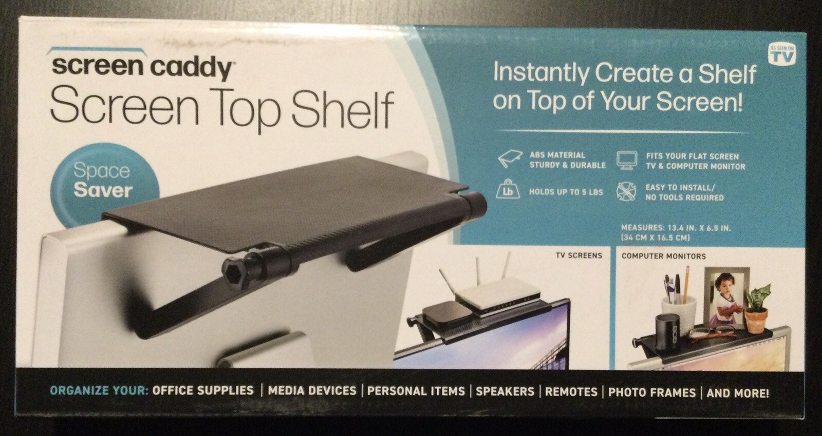 TV Computer Screen Caddy Screen Top Shelf Desktop Adjustable Storage Rack Holder