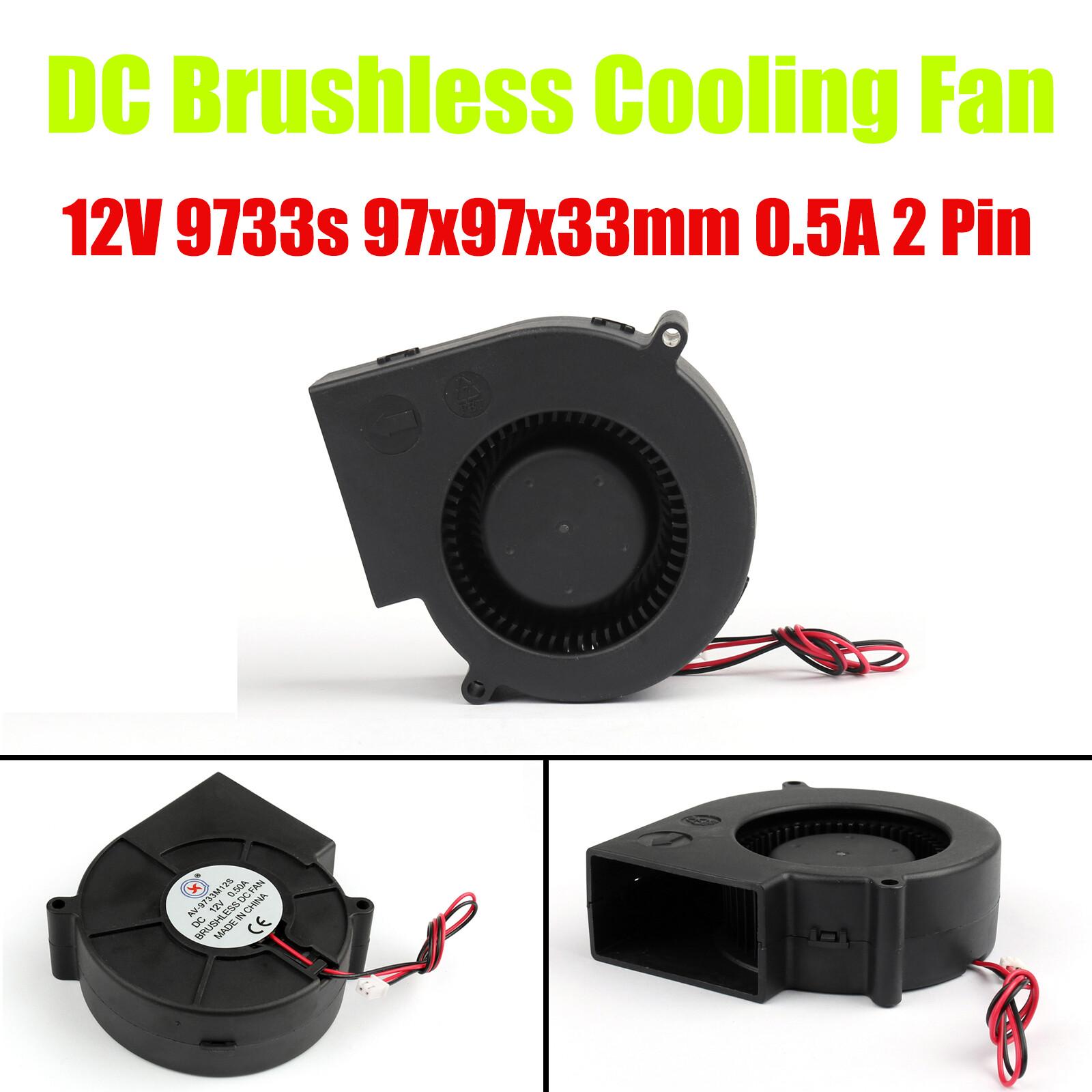 1x DC Brushless Cooling PC Computer Fan 12V 9733s 97x97x33mm 0.5A 2 Pin Wire EE