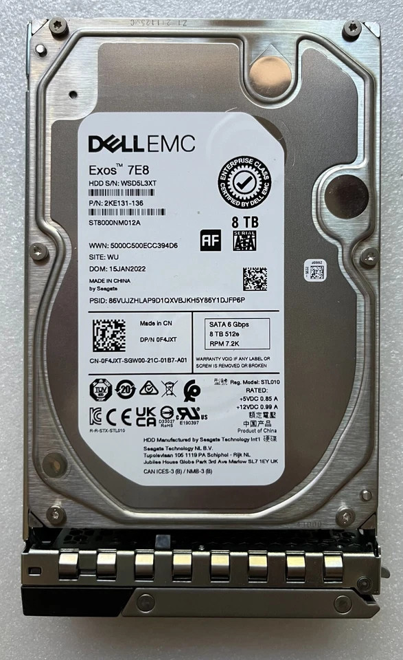 New F4JXT 0F4JXT DELL EMC 8TB 7.2K SATA 3.5" 6Gb/s HDD Hard Drive 14/15/16G KIT