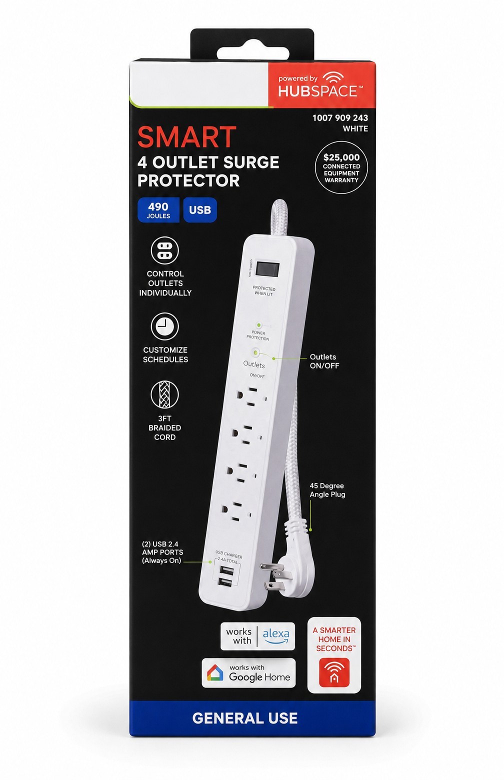 ⚡ Commercial Electric 3 ft. 4-Outlet White Surge Protector Smart with USB (NEW) 