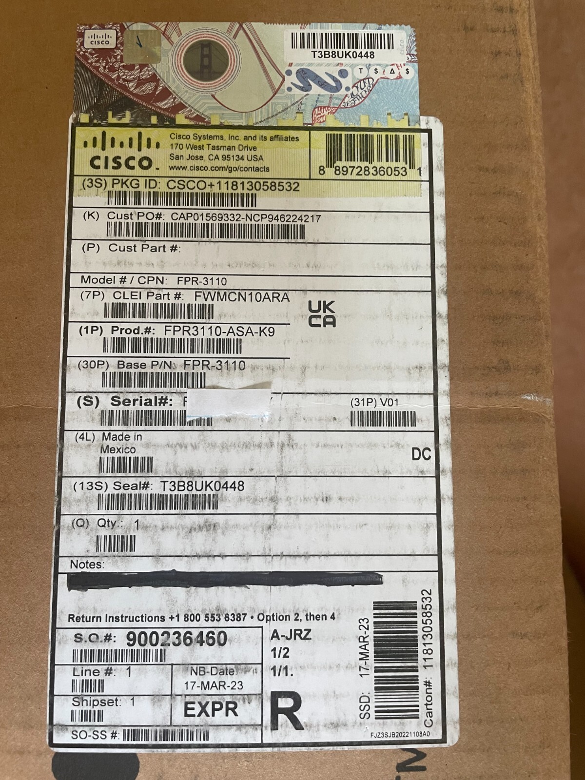 New sealed Cisco FirePower 3110 Next-Generation Firewall P/N: FPR3110-ASA-K9