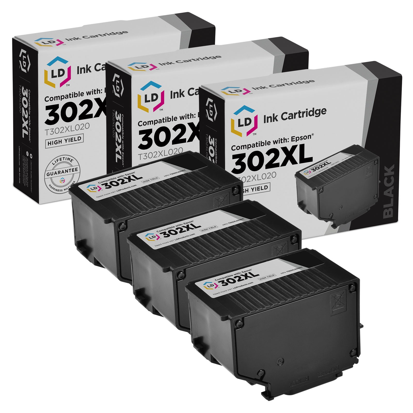 LD Reman Epson 302XL T302XL020 Black Ink 3PK Expression Premium XP-6000