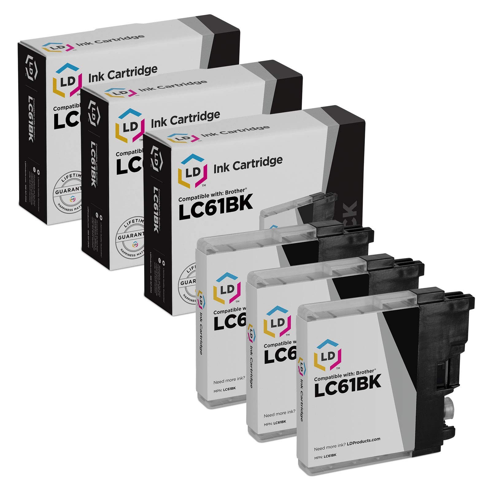 LD Compatible 3PK LC61BK Brother LC61 Black Ink Cartridge MFC-5895cw DCP-585CW