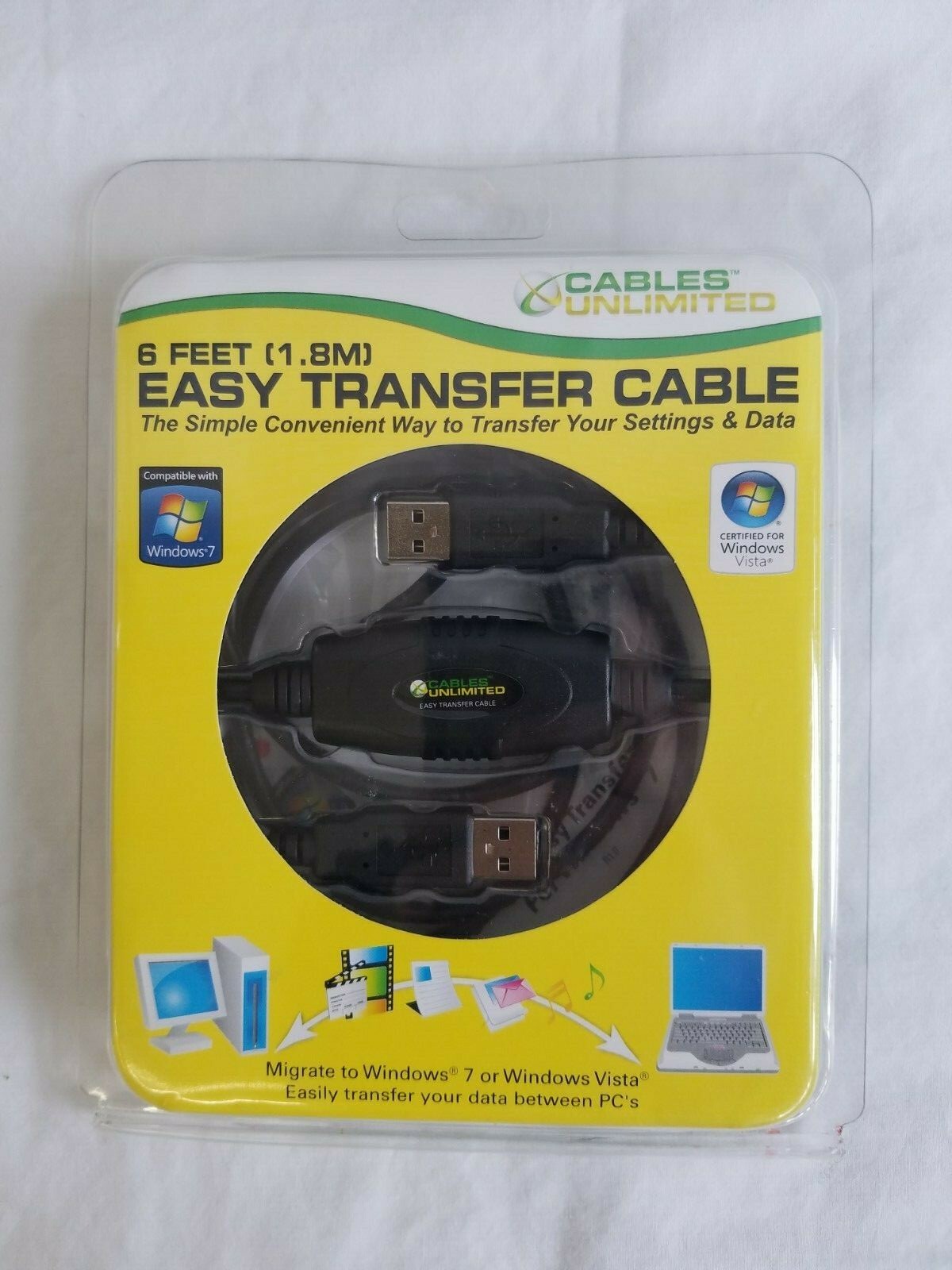 New Cables Unlimited 6 Feet 1.8M Easy Transfer Cable Windows 7 PC Data Vista
