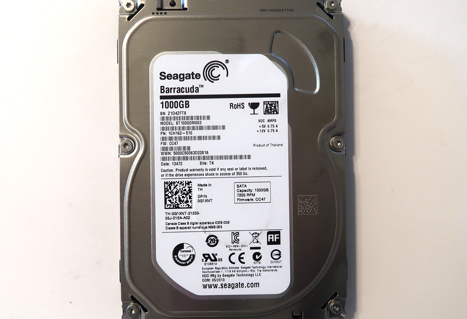 Seagate ST1000DM003 1CH162-510 FW:CC47 TK (Z1D) Thailand 1TB 3.5" Sata 05.2013