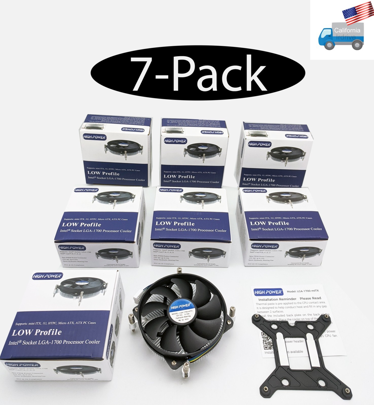 Lot7 HIGH POWER® Low Profile Intel Socket LGA1700 for i7/i5/i3/i9 CPU Cooler Fan