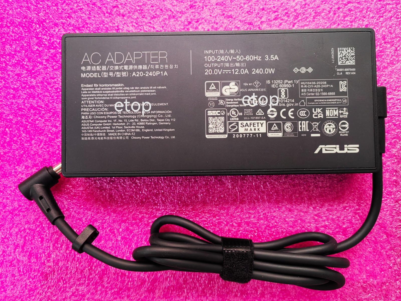 A20-240P1A 6.0mm 240W For ASUS TUF F15 FX507VI-F15.I74070 Asus 20V 12A Original
