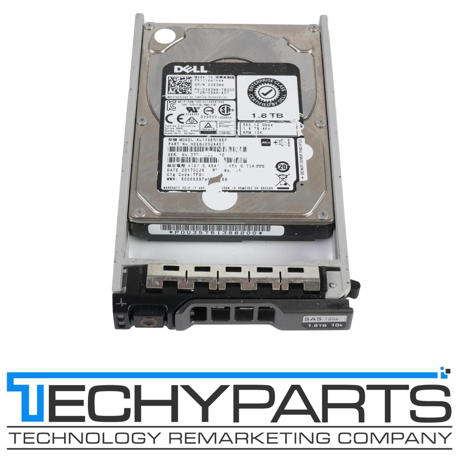 Dell 383N9 1.8TB 10K 2.5" SAS 12Gbps 4Kn HDD AL14SEB18EP HDEBJ20DAA51 Grade B