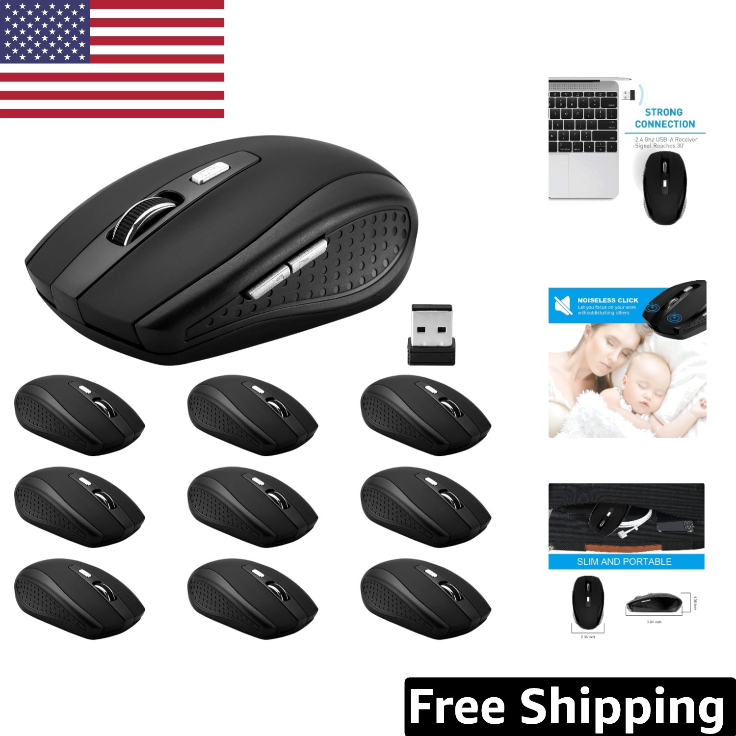 10-Pack Wireless Mouse Set, 2.4GHz 1200 DPI with 6 Buttons for Ultimate Comfort