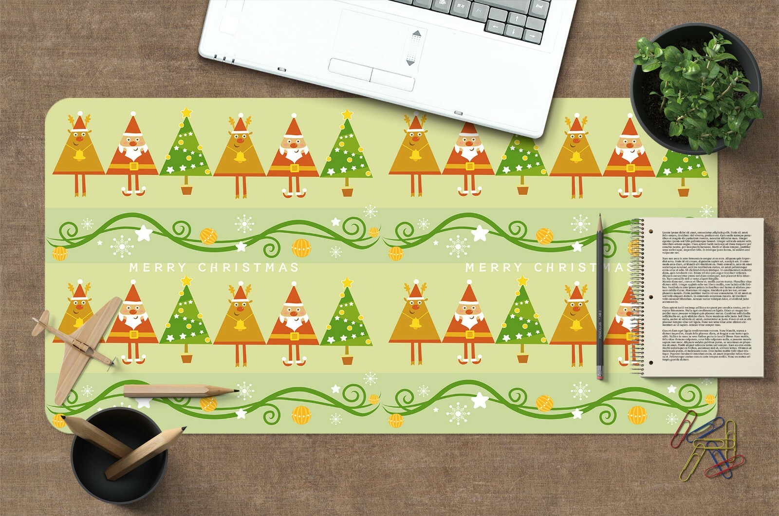 3D Yellow-Green Pine O55 Christmas Non-slip Office Desk Keyboard Pad An