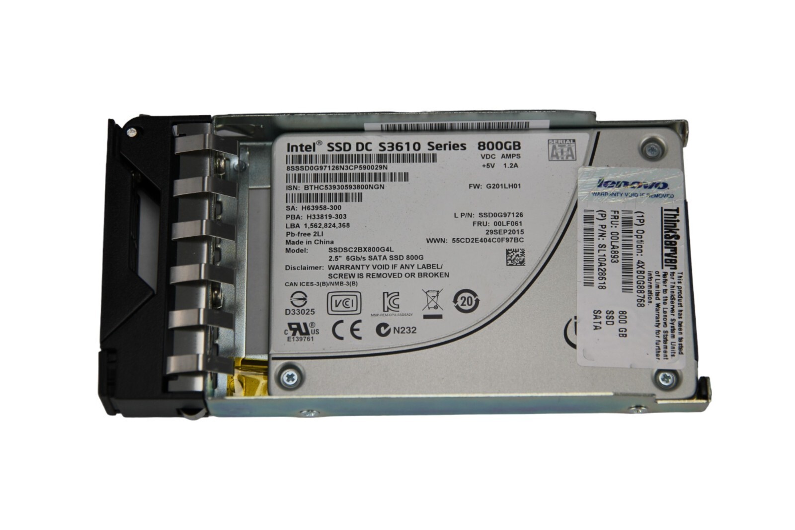 Lenovo S3610 800GB SATA 6Gb/s 2.5" SSD w/Tray SSDSC2BX800G4L 4XB0G88768 00LF061