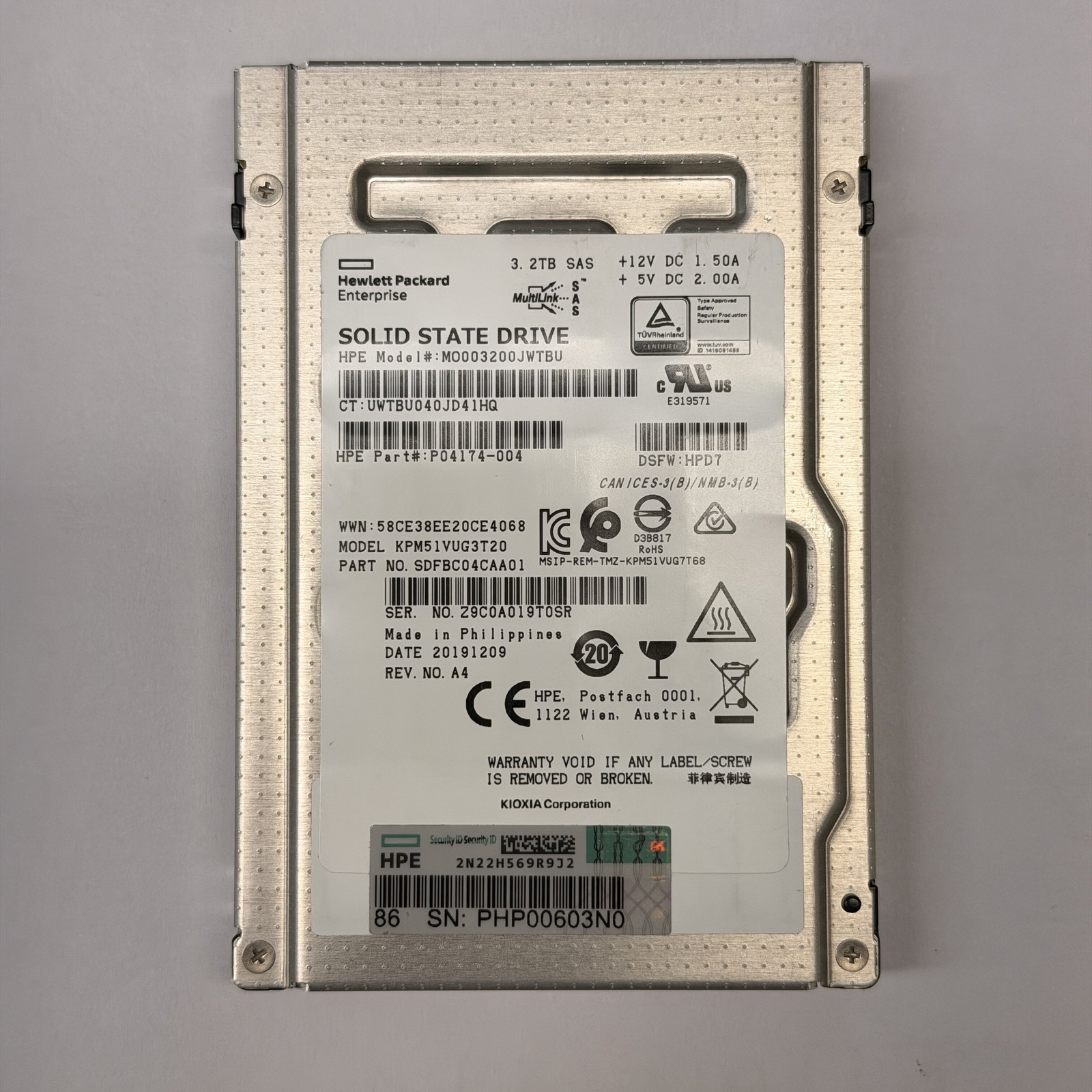 HPE 3.2T SAS 12G P04174-004 HP 3.2T KPM51VUG3T20 Solid State Drive MO003200JWTBU