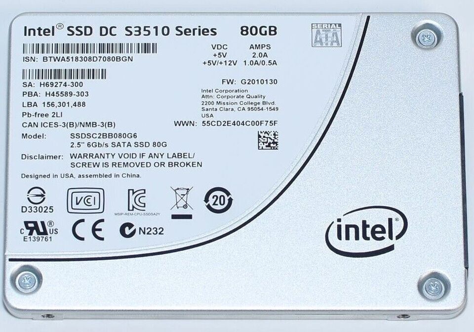 80GB compatible Intel S3510 SSDSC2BB080G6 SATA 2.5 Internal Solid State Drive