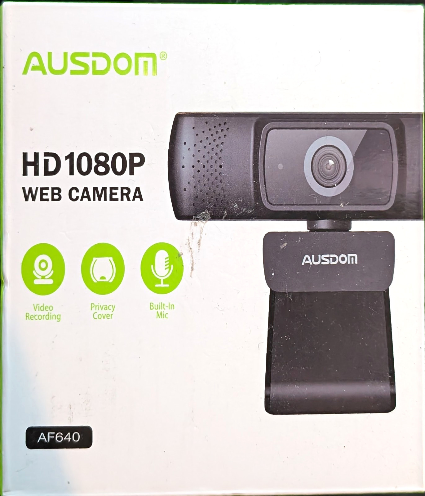 AUSDOM AF640 1080p 30fps USB 2.0 Webcam Privacy Cover Built-In Mic Black