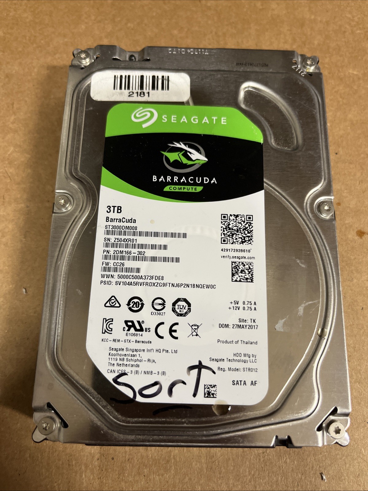 Seagate BarraCuda 3 TB Internal 3.5" Hard Drive ST3000DM008 7200RPM SATA 6Gb 64M