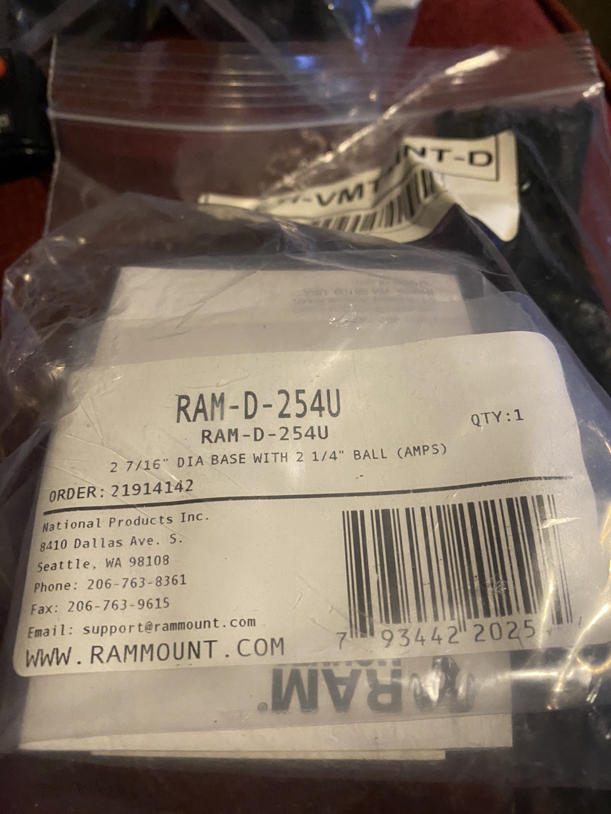 RAM Mounts 2.5" Diameter Base with 2.25"  D Size Ball and 7 Predrilled Holes