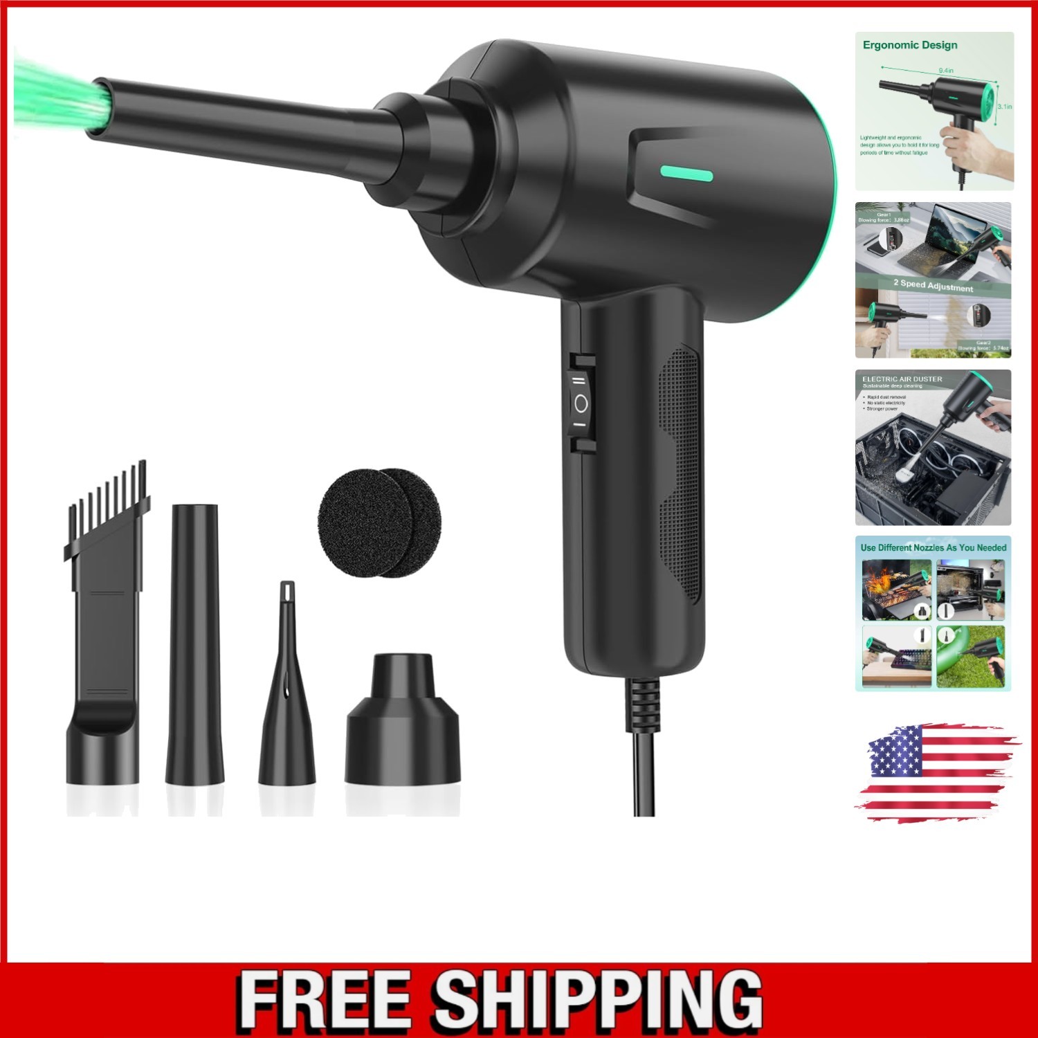 High-Powered Electric Air Duster with 2-Speed Adjustment for Optimal Cleaning