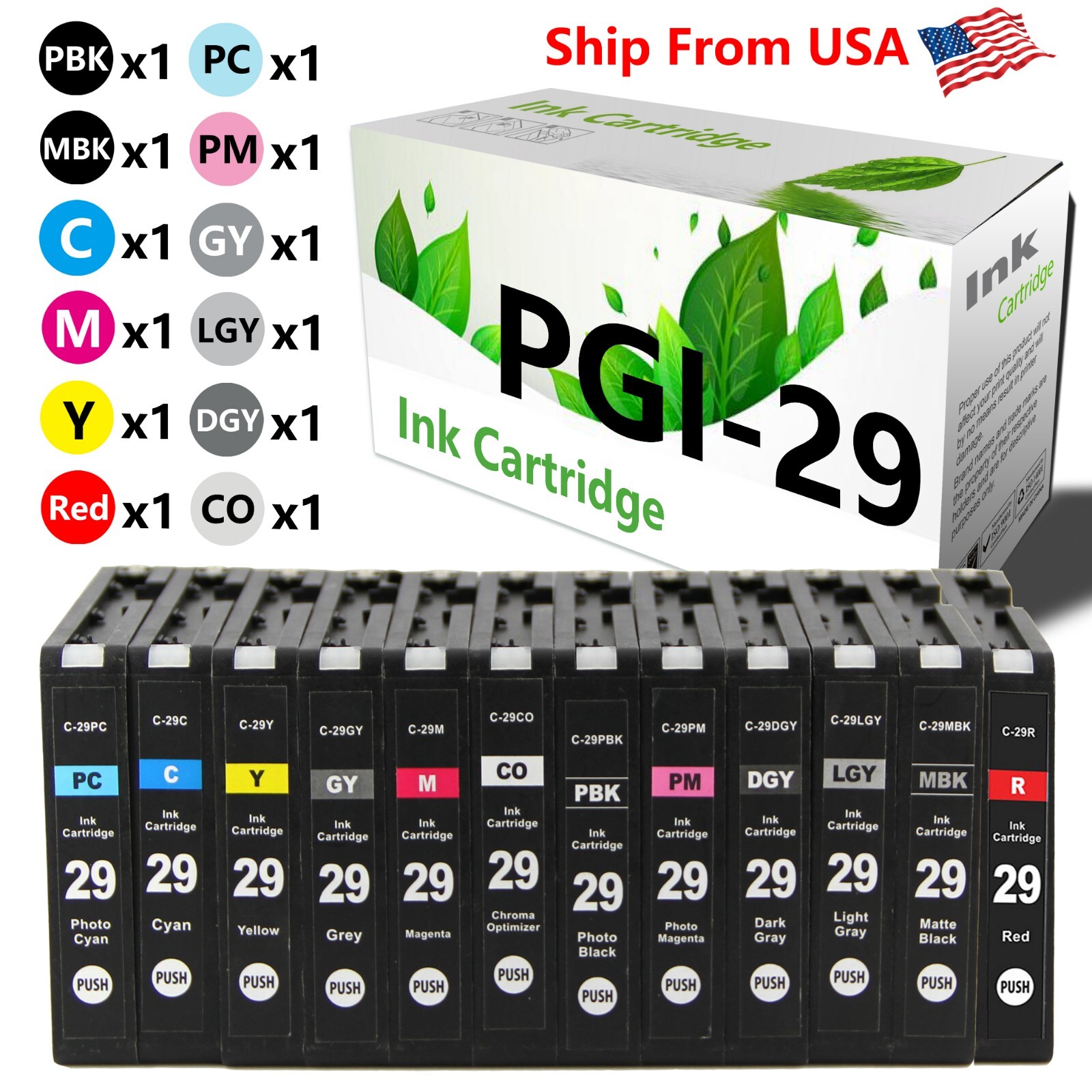 (12 Pack, 1 set) PGI-29 PGI29 Ink Cartridge PGI 29 for PIXMA Pro 1S Printer