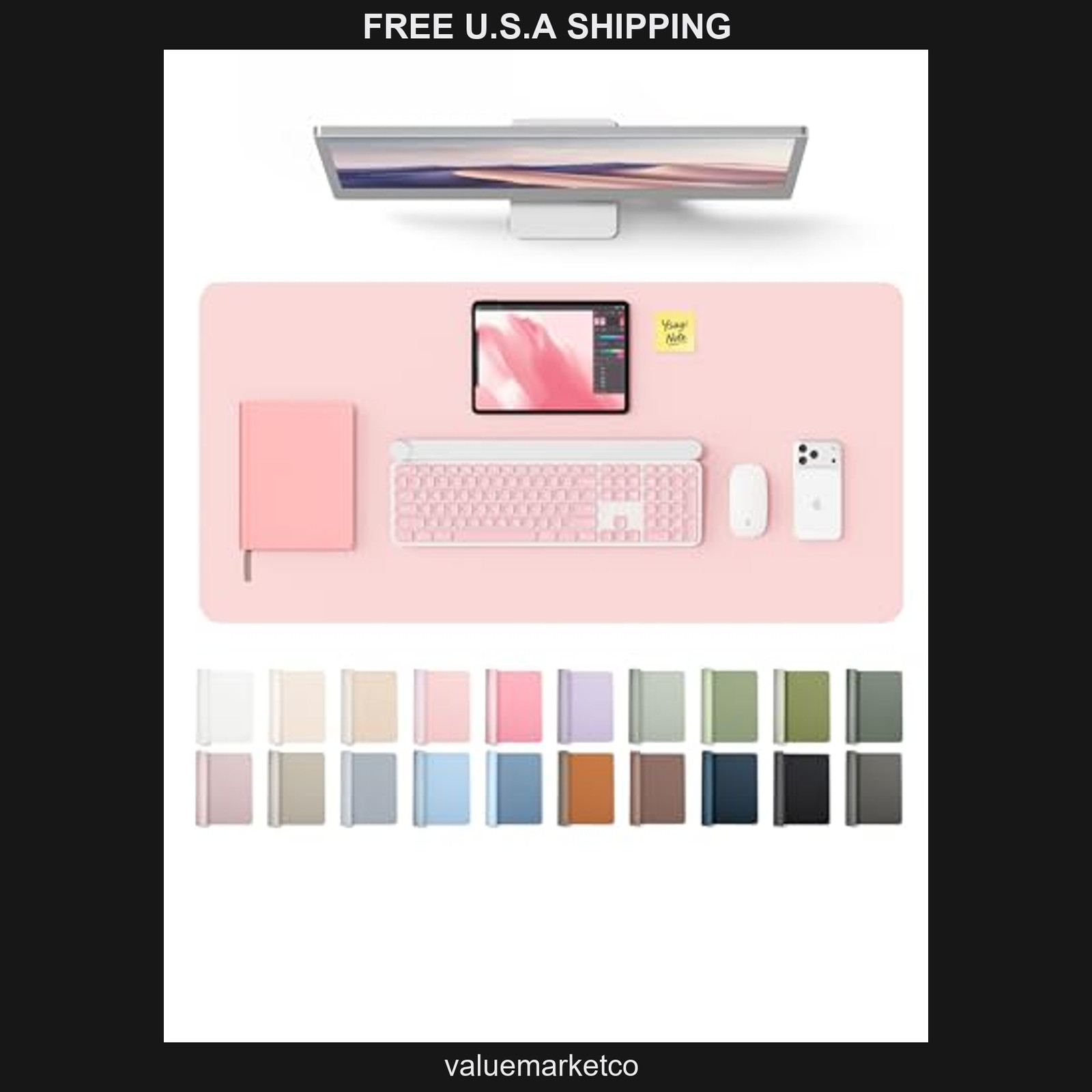 YSAGi PU Leather Desk Protector, 31.5 x 15.8 Inch Large Mouse Mat - Light Pink