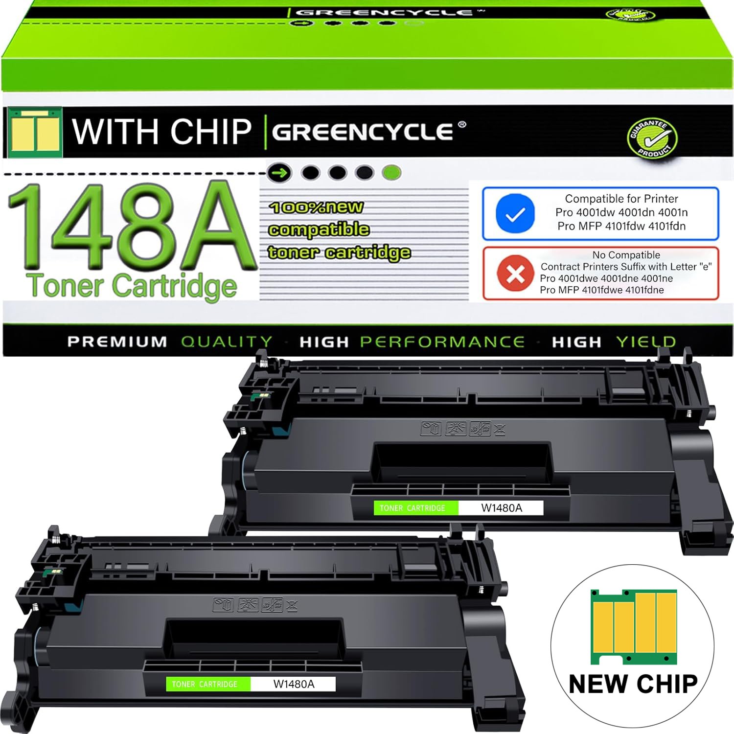 2PK 148A Toner Cartridge with Chip for HP LaserJet Pro 4001dw 4001n MFP 4101fdw