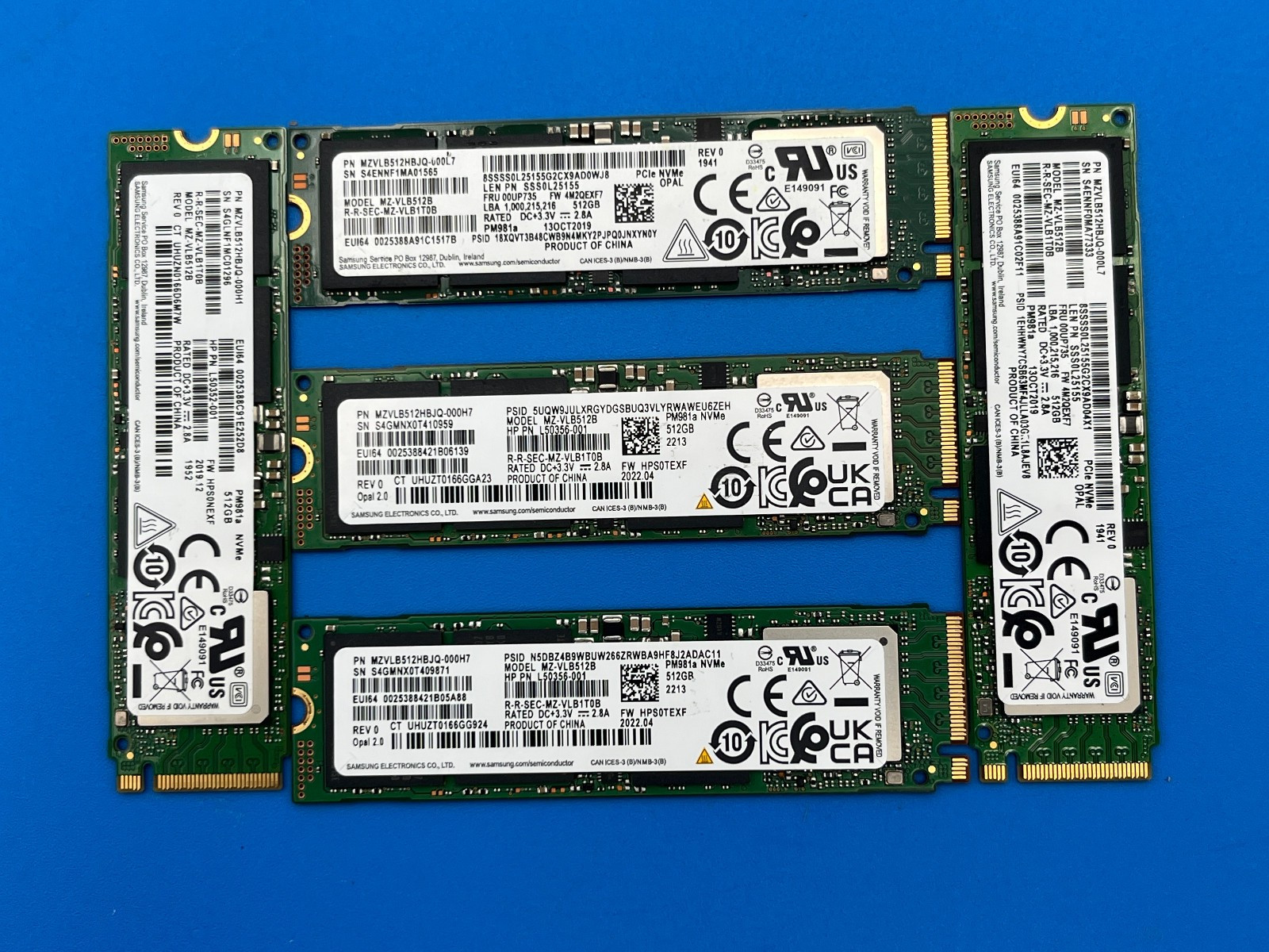 Lot of 5 - 512GB PCIe Gen3 x4 NVMe M.2 2280 SSD Samsung MZ-VLB512B