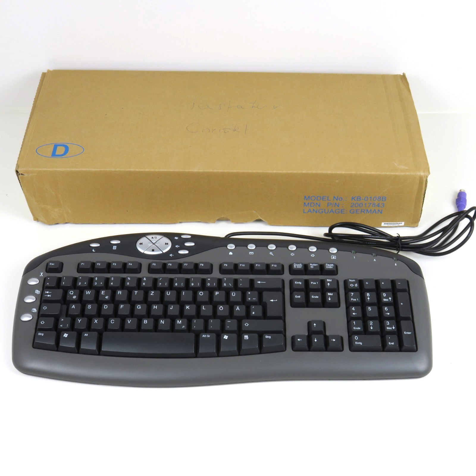 Vintage Chicony KB-0108 Multimedia Keyboard QWERTY PS/2 Grey Black