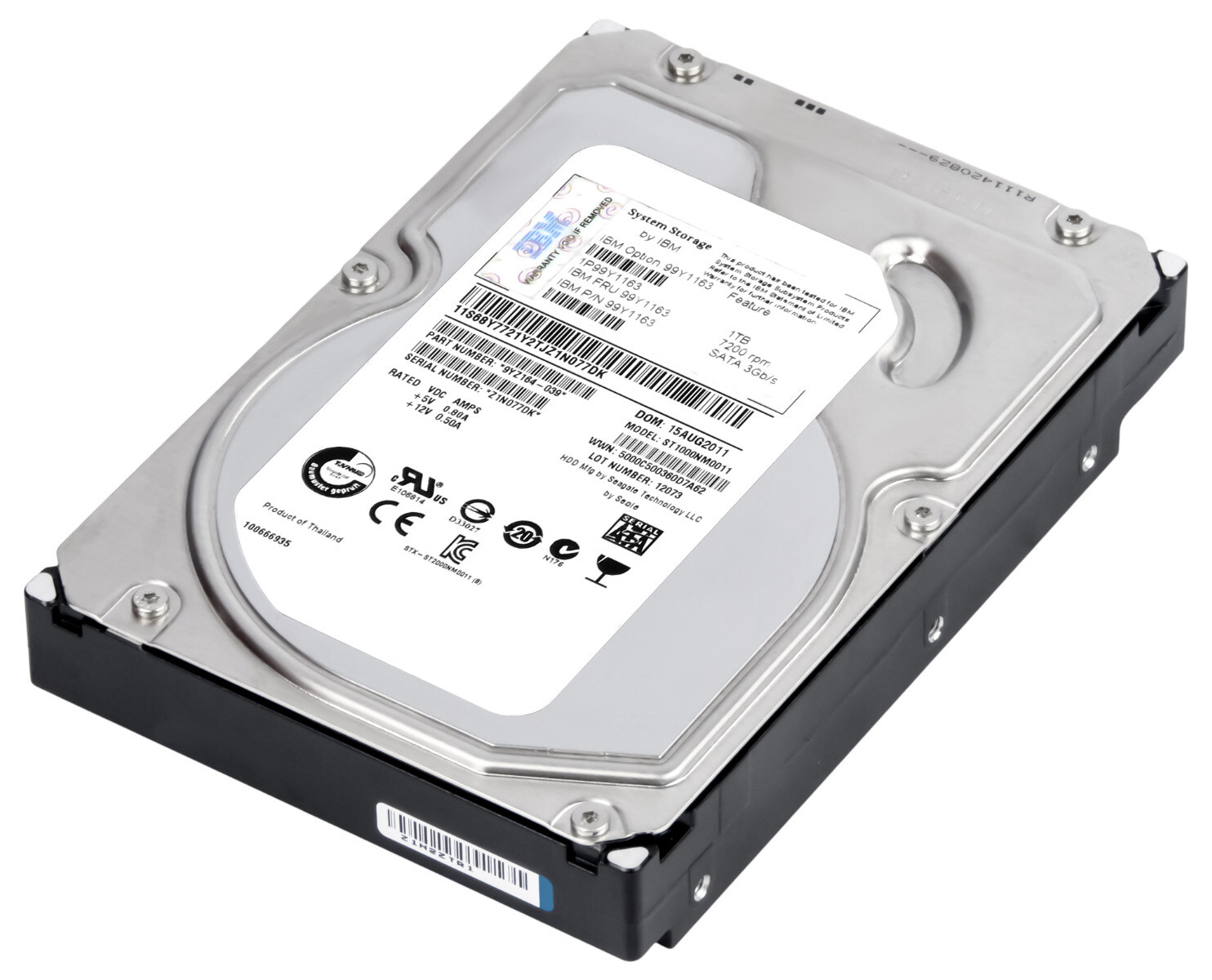 HARD DRIVE IBM 99Y1163 ST1000NM0011 1TB 7.2K 64MB SATA II 3.5'' 