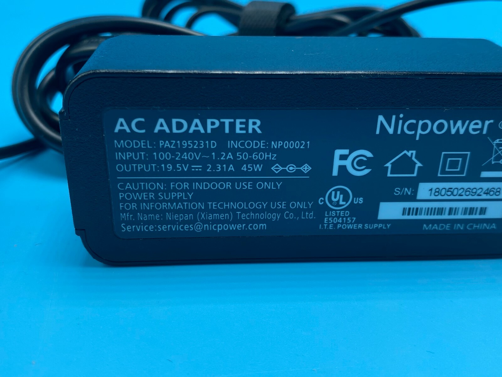 NICPOWER AC ADAPTER PAZ195231D