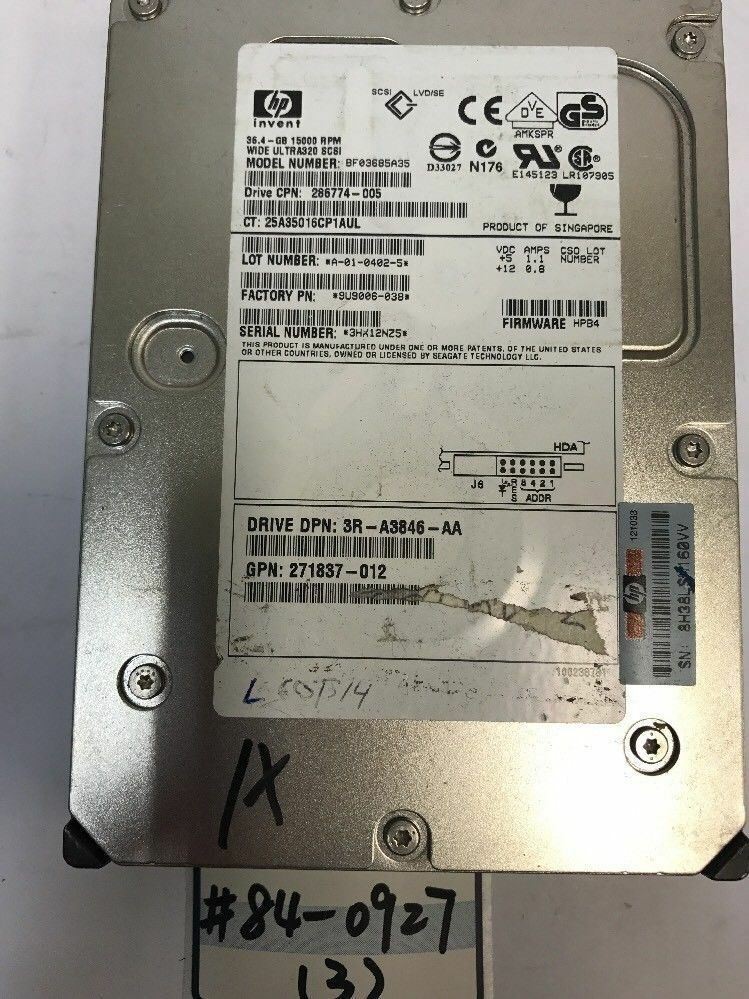 - HP BF03685A35 36.4GB Ultra320 SCSI Hard Drive- 286774-005