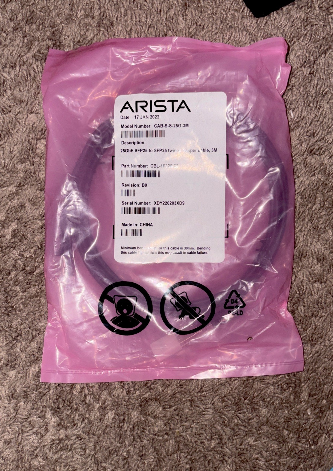 NEW Sealed Arista CAB-S-S-25G-3M 25Gb SFP28 DAC Cable 3m OEM