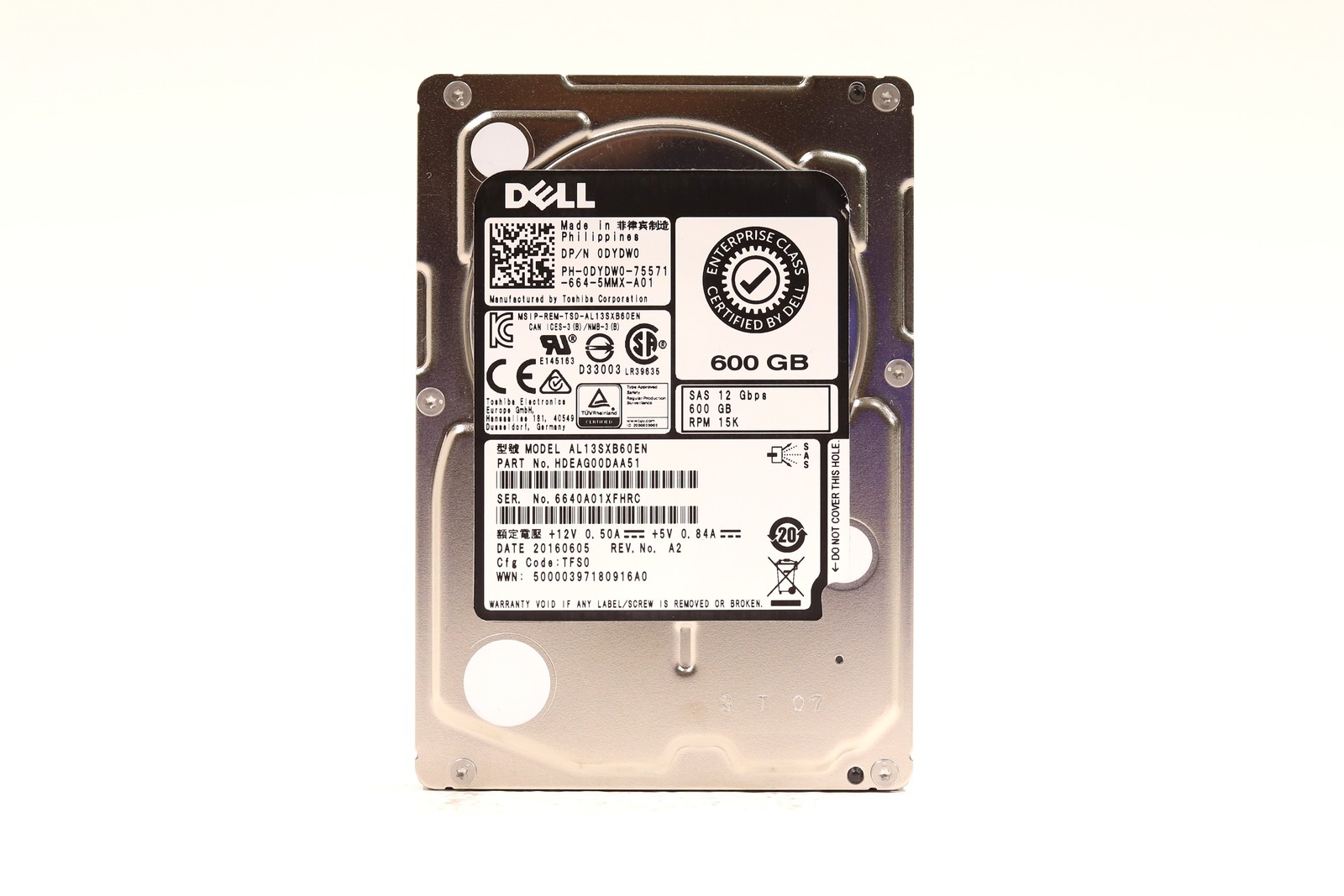 Dell AL13SXB60EN 600GB 2.5" 12Gb/s 15K RPM SAS Hard Drive Dell P/N:0DYDW0 Tested