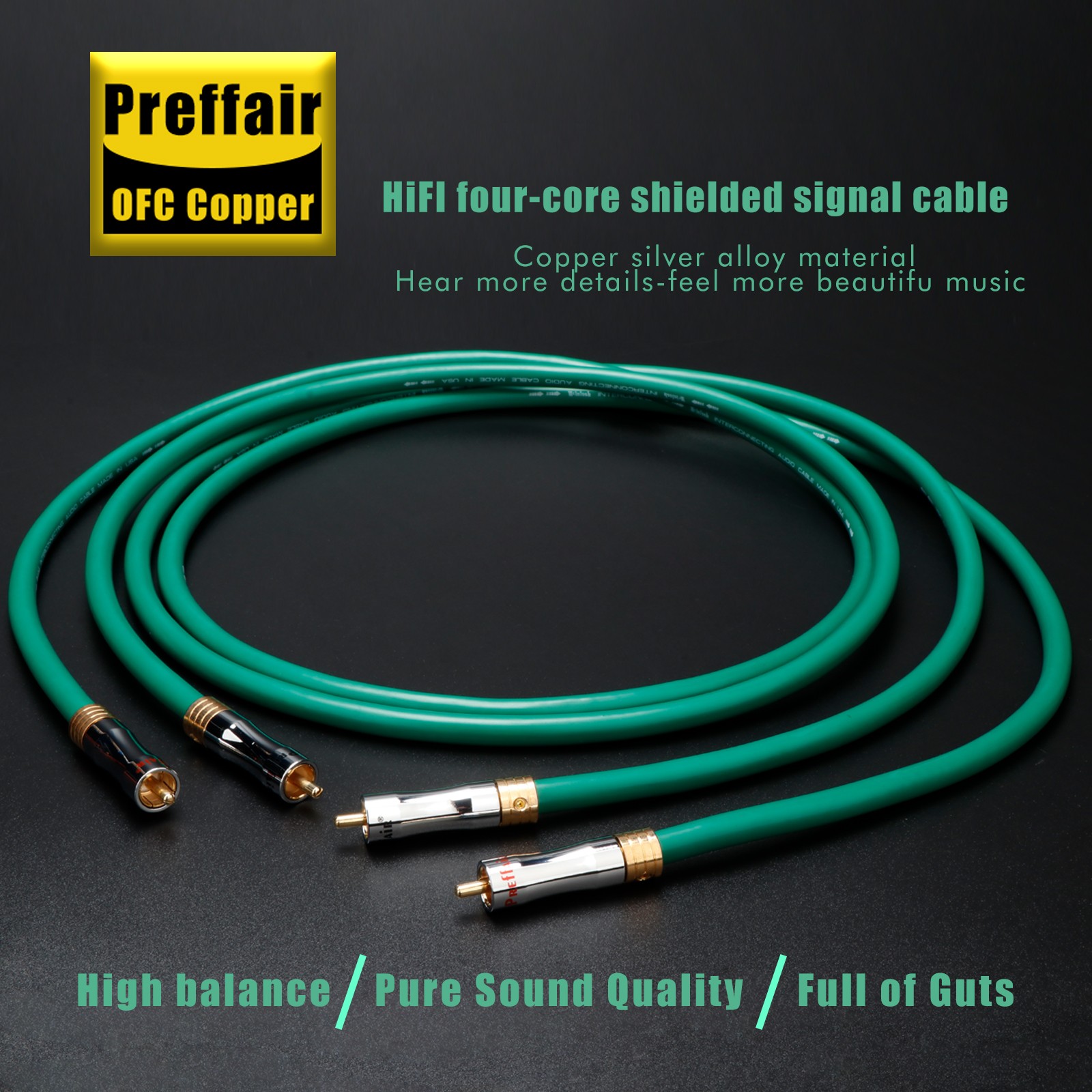 Pair Silver Plated Shielded HiFi RCA Cable Audio Signal Interconnect Cable