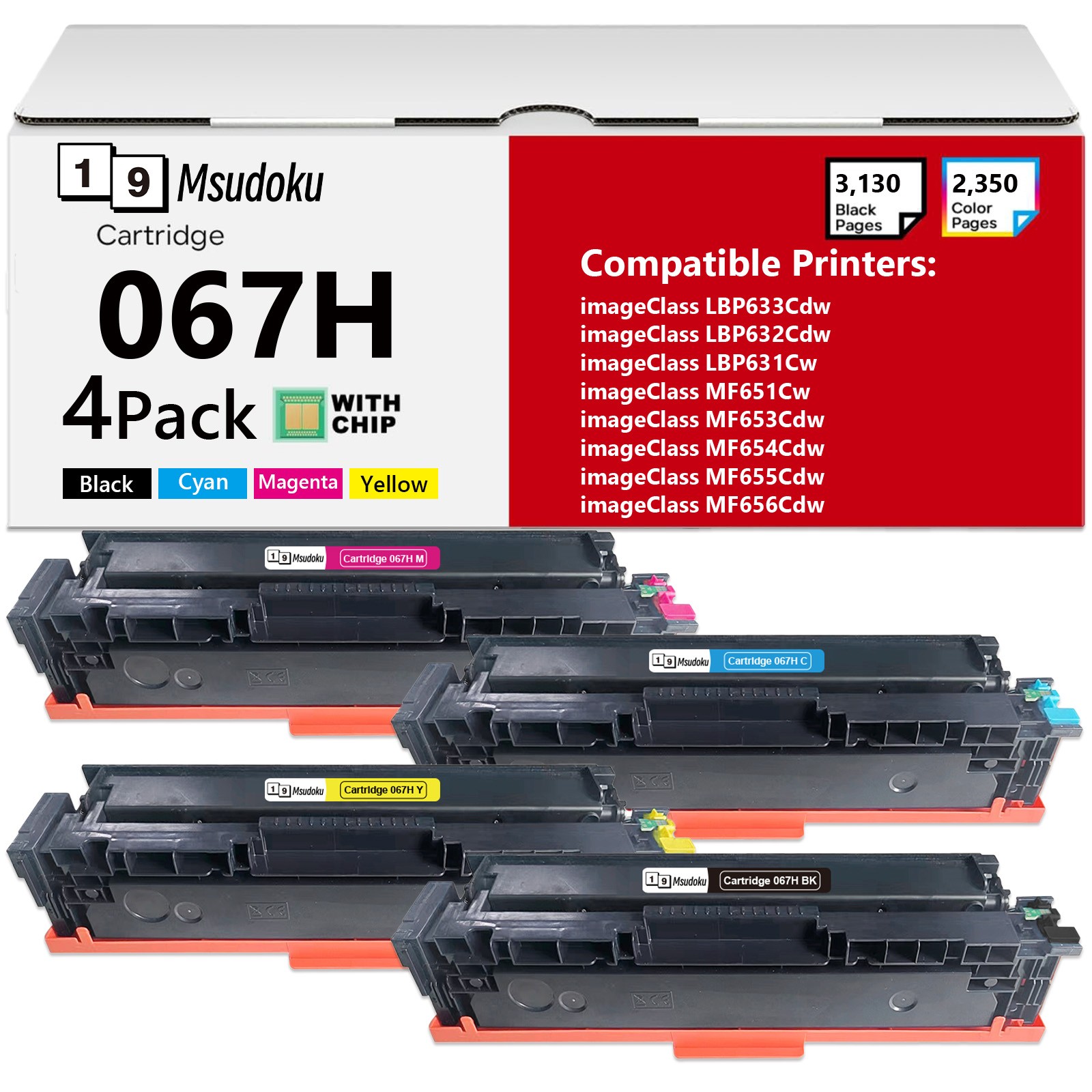 4 Pack Toner Cartridges Compatible For Canon 067H LBP633Cdw LBP632Cdw MF656Cdw