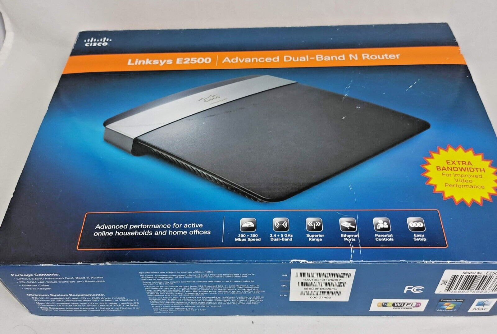 MINT Cisco Linksys E2500 4-Port Advanced Dual-Band N600 Wireless Router w/ Box