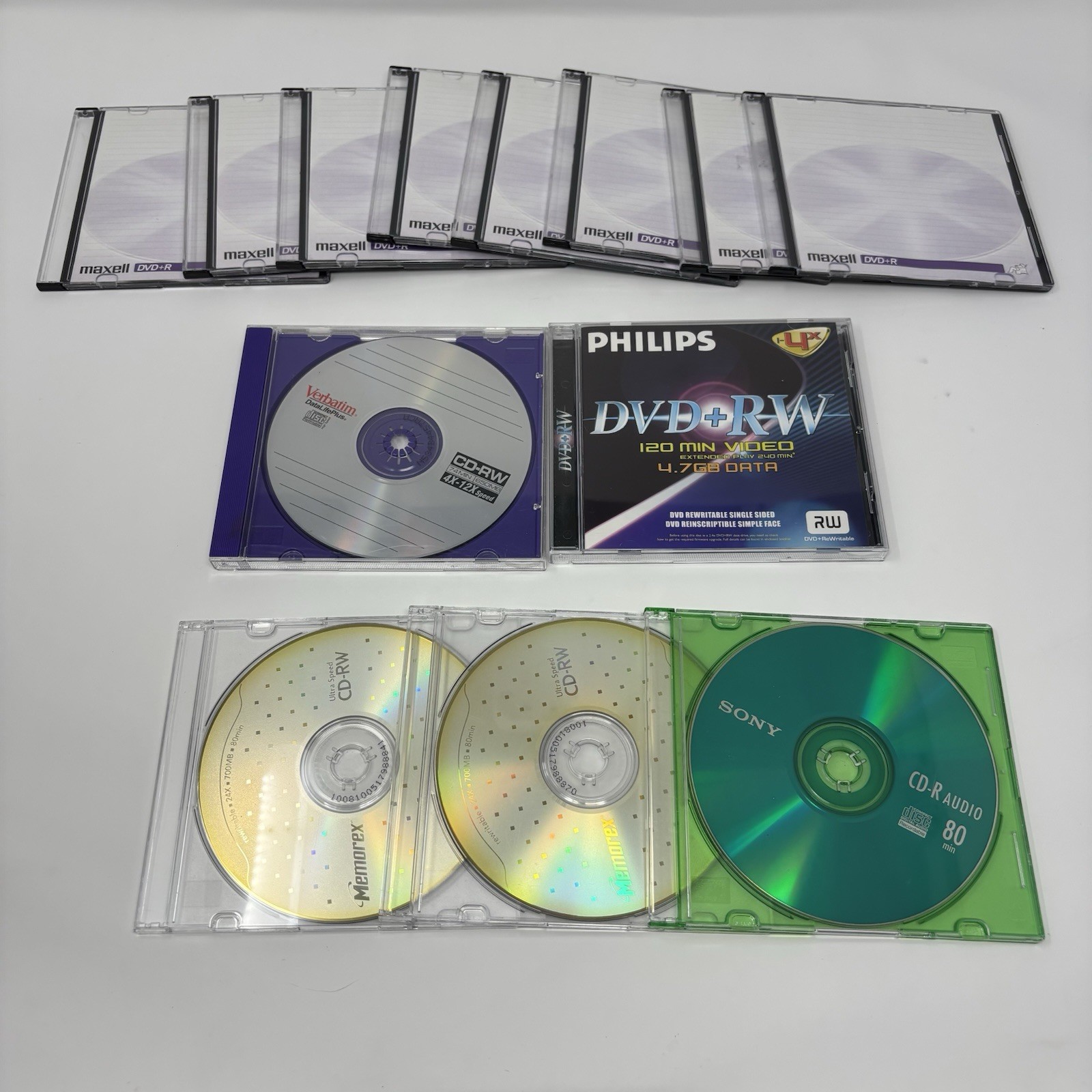 Rewritable DVD / CD Lot Of 13 (Sony, Memorex, Philips, Maxell)