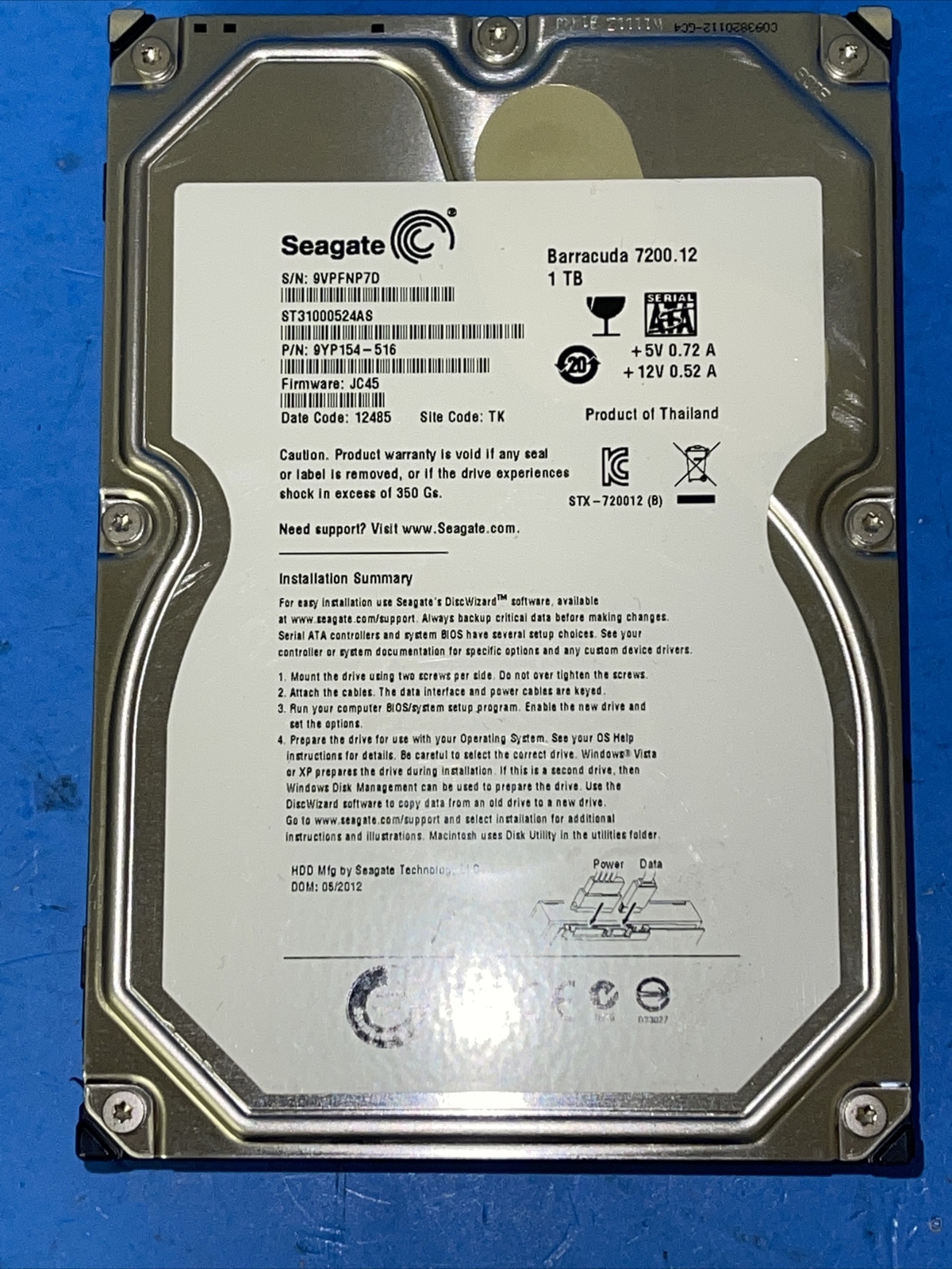 Seagate Barracuda 7200.12 1000GB Internal 7200RPM 3.5" (ST31000524AS) HDD